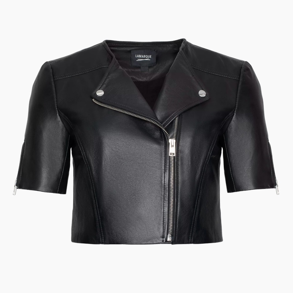 Lamarque Kirsi Cropped Biker Jacket Black size XL NWT